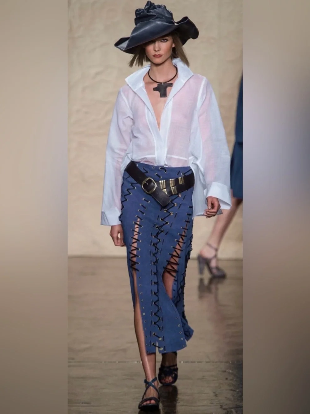 Donna Karan Blue Lace-Up Midi Skirt Sz. 8 - Picture 1 of 4